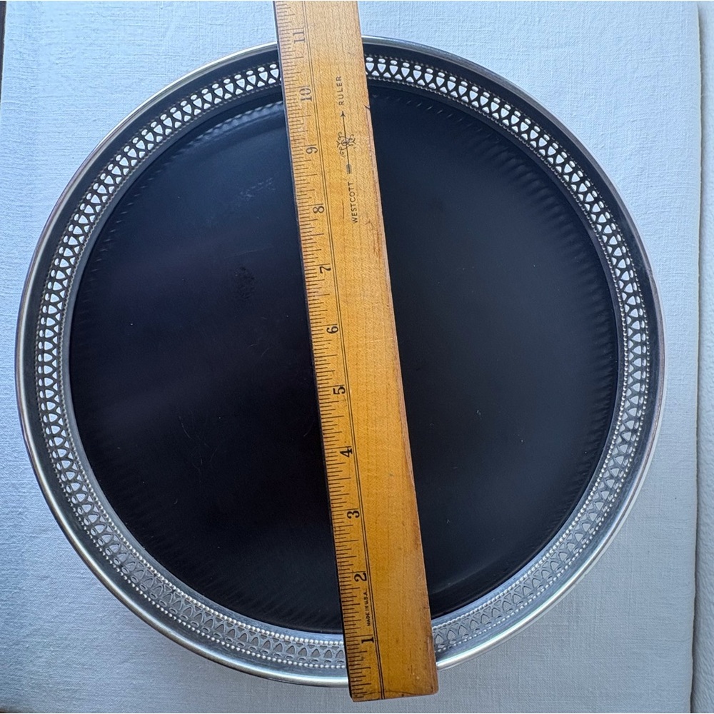 MCM Footed Bar / Vanity Tray - Silver Plate w/ Black Inset - XLNT Vintage Cond. - Picture 12 of 13